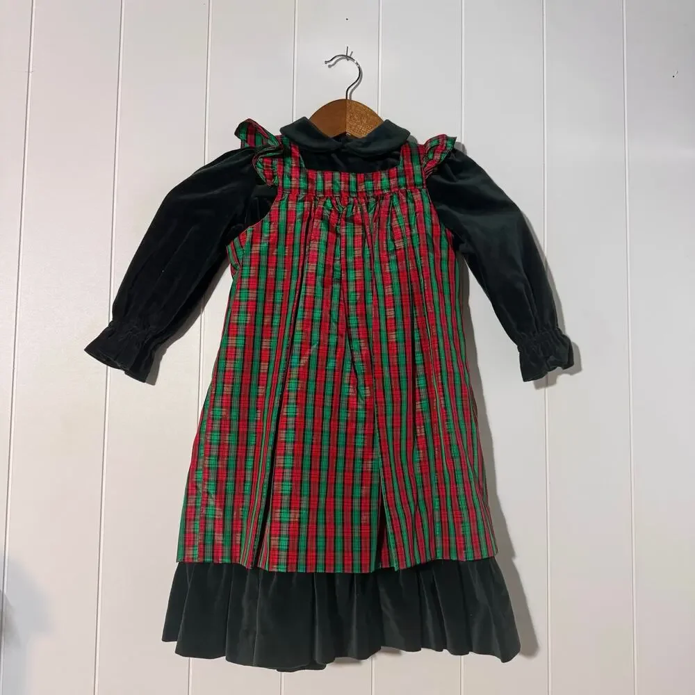 Handmade Girls Christmas Plaid Velvet Dress Red Green Holiday Size 18 Months